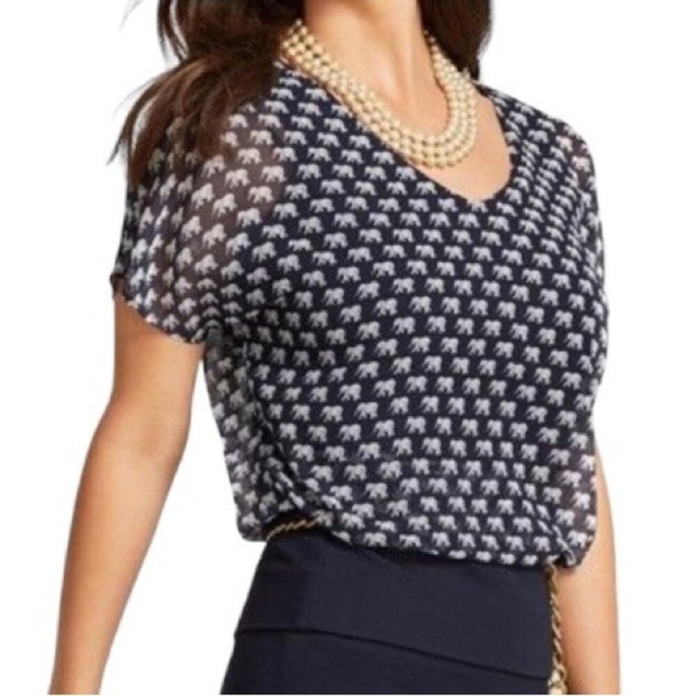 CAbi Parade‎ Blouse Elephant March Blue White XS INVH1